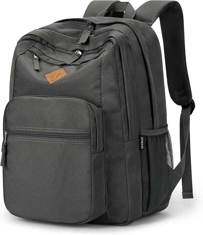 ZORFIN 26L Backpack for School, College, and Travel: Water Resistant Bookbag with 8 Compartments - Forge Grey