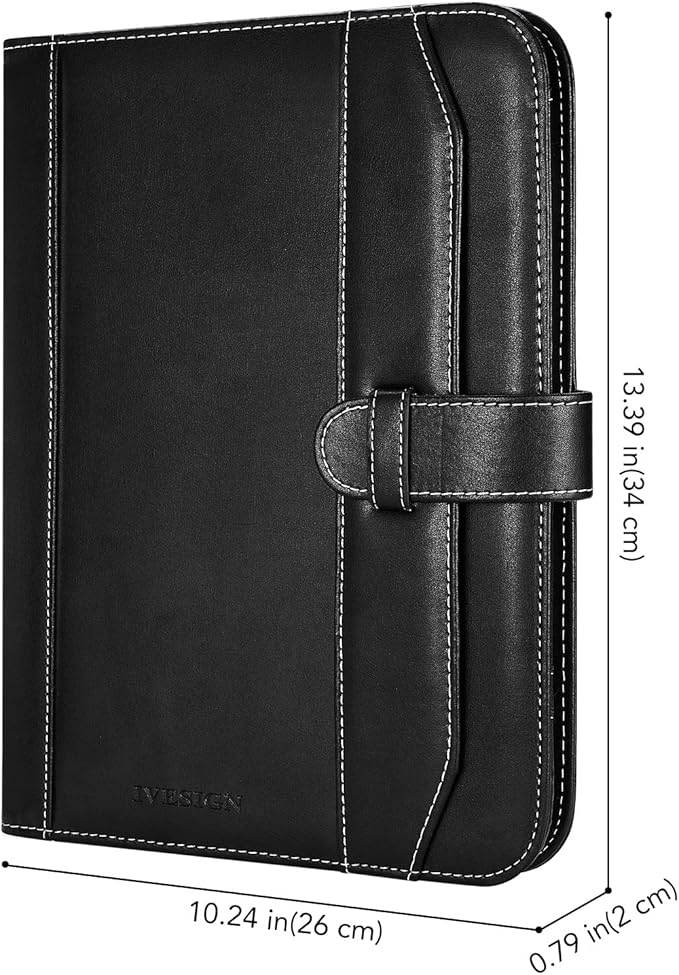 IVESIGN Leather Portfolio Notebook with Folder,Storage Clipboard with Cover for Legal Pad Holder Letter Size A4 Writing Pad for Business School Office Resume Conference Notepad Clip Boards(Black)