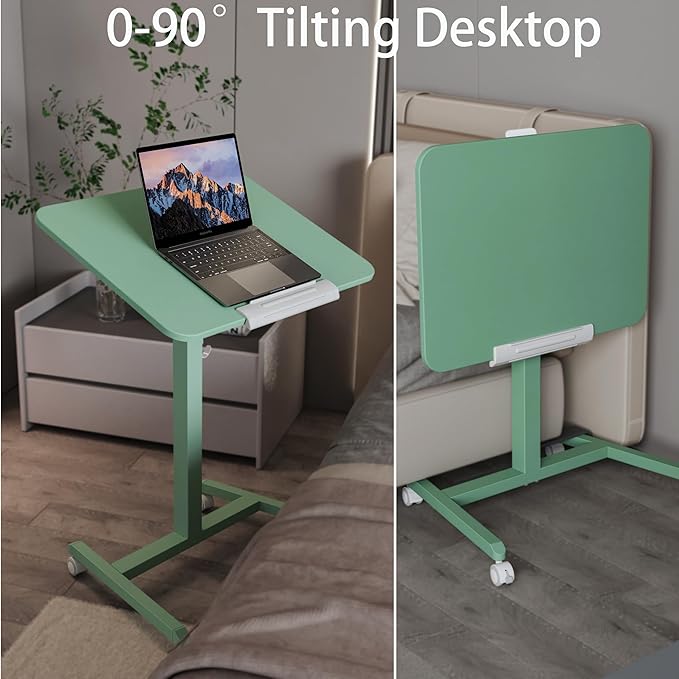 ETHU Mobile Standing Desk, Rolling Podium Stand with Magnetic Hook, 90° Tilting Tabletop, Height Adjustable Sit Stand Desk for Home, Office and Classroom