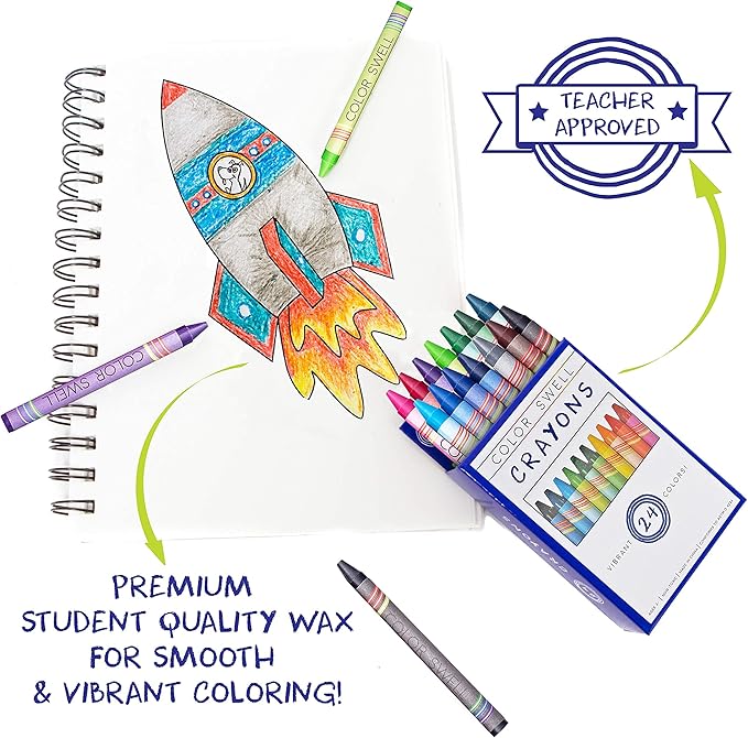 Color Swell Bulk Crayon Packs - 36 Boxes of 24 Vibrant Colored Durable Bulk Crayons of Teacher Quality for Classroom and Home