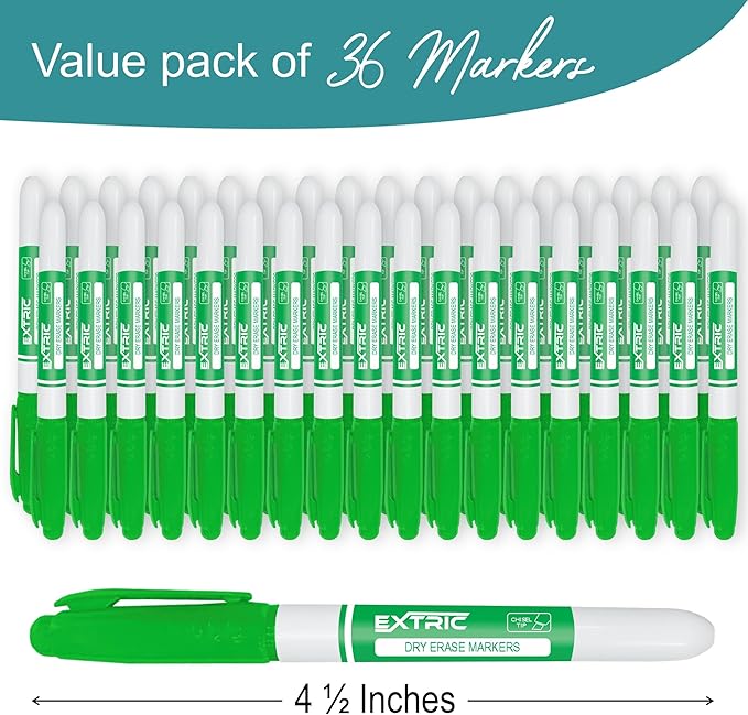 Green Dry Erase Markers, 36 Count Whiteboard Markers Chisel Tip, Bulk Classroom White Board Marker Dry Erase, Low Odor Chisel Tip Erasable Markers