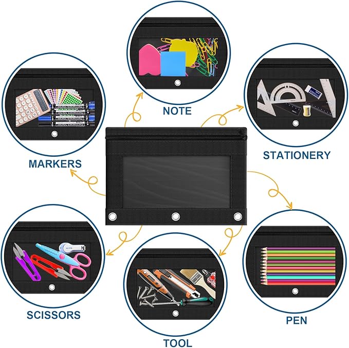 Officygnet 100 Pcs Pencil Pouch for 3 Ring Binder, Bulk Pencil Case Pouch with Clear Window, Pencil Bags with Smooth Zipper, Pencil Pouch for School Office Classroom Supplies(10 Color)