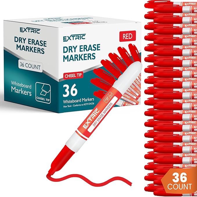 Red Dry Erase Markers, 36 Count Whiteboard Markers Chisel Tip, Bulk Classroom White Board Marker Dry Erase, Low Odor Chisel Tip Erasable Markers