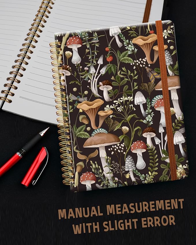Ruled Spiral Writing Notebook,A5 Hardcover Lined College Journal for Women Lady Girl,Strong Twin-Wire Binding with Premium Paper,8.4" X 6",Perfect for School,Office,Home Gifts(Autumn mushroom)