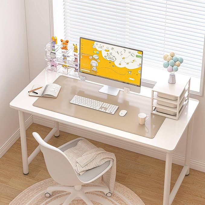 DAWNTREES Desk Mat Protector,PU Leather Desk Pad,Non Slip, Large Mouse Pad and Keyboard Mat, Waterproof Writing Pad for Office and Home (Beige,35.5''x16.9'')