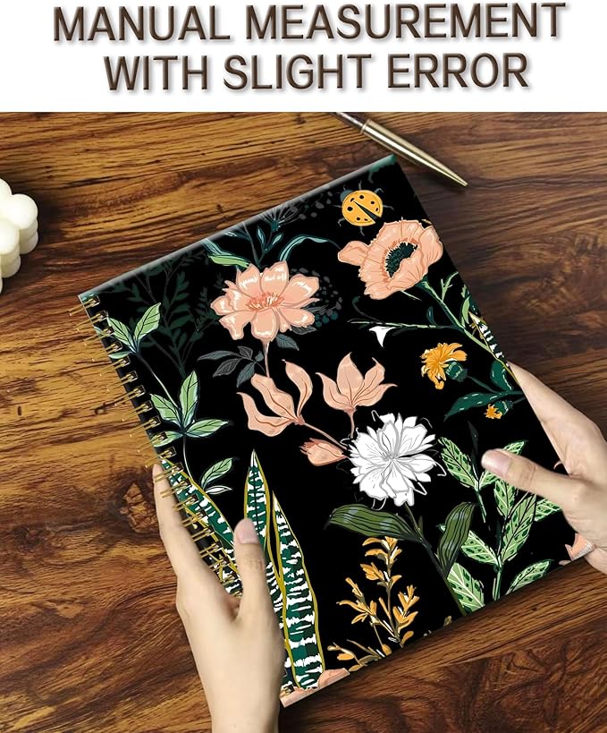 Spiral Notebook A5, Hardcover Journal for Women, 120 Pages Thick College Ruled Paper, Perfect for Office, School, or Home Use(Flowers on Black Background)