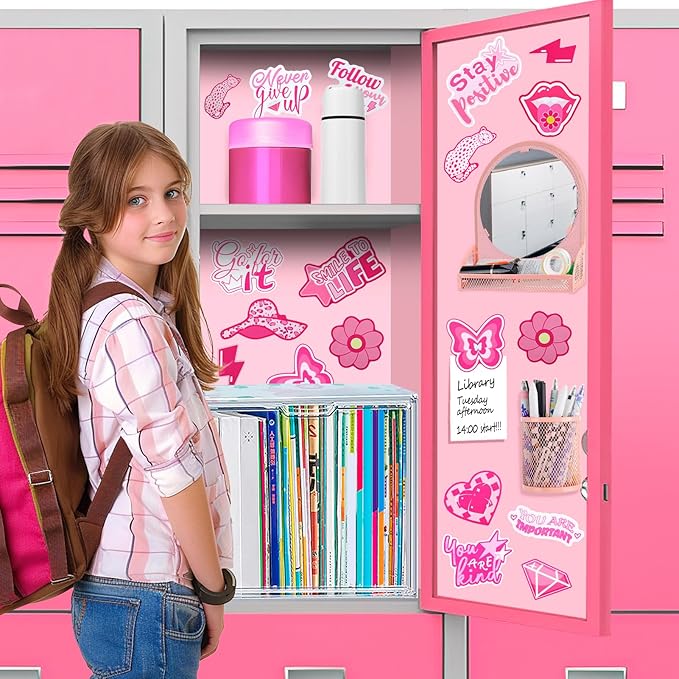 24 Pcs Preppy Locker Magnets for Girls - Pink Inspirational Magnets, Motivational Quote Decorative Magnets for Middle School Students Classroom Locker Decor