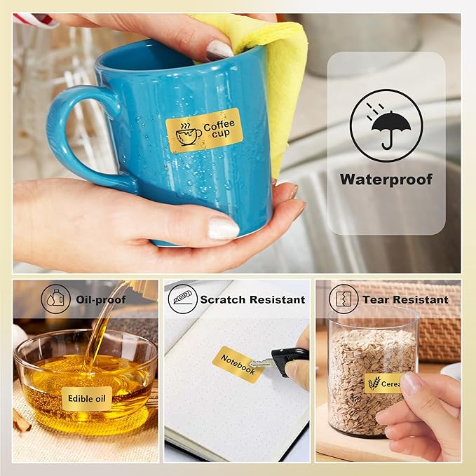 PARLAIM Label Maker Tape,Thermal Label 0.55"X1.18" (14mm X 30mm) 840 Labels/4Rolls,Thermal Sticker Compatible with D30 Label Printer,Self-Adhesive Label Tape for Home Office Small Business (Gold)