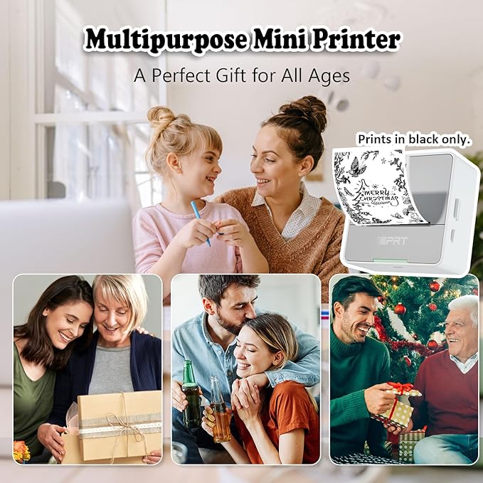 S2 Sticker Printer, PrintPods Mini Printer, Bluetooth Portable Sticker Maker with 1 Roll Paper, Print Pod Inkless Thermal Printers for iPhone, Impresora Portátil for Notes, Journal, DIY, Kids Gift