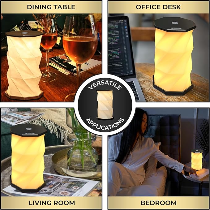 Foldable LED Desk Lamp – USB Rechargeable & Portable - Dimmable Touch Control Light with Adjustable Height up to 8.25" for Office, Travel, Bedside - Sleek & Modern Design (Black)