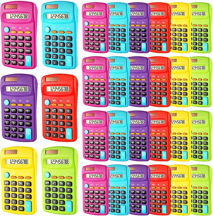 Weewooday 6 Pieces Pocket Size Basic Calculators Bulk 8 Digit Mini Solar Battery Dual Power Calculator for Desktop Home Office School Students Kids, Standard Function 6 Colors