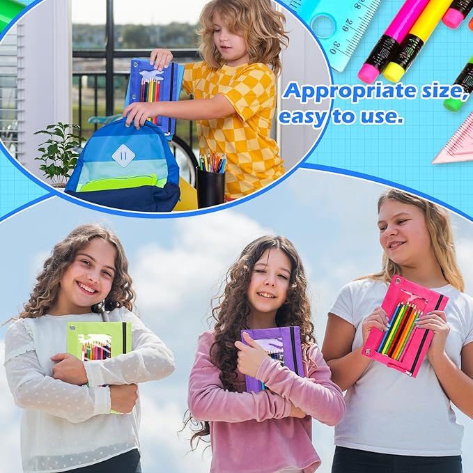 Zhehao 100 Pieces Zipper Binder Pencil Pouches Bulk 3 Ring Binder Pouches Zipper Pouches Case with Window Ring Binder Pencil Bags Case Office School Supplies (8 Colors,Single Layer)