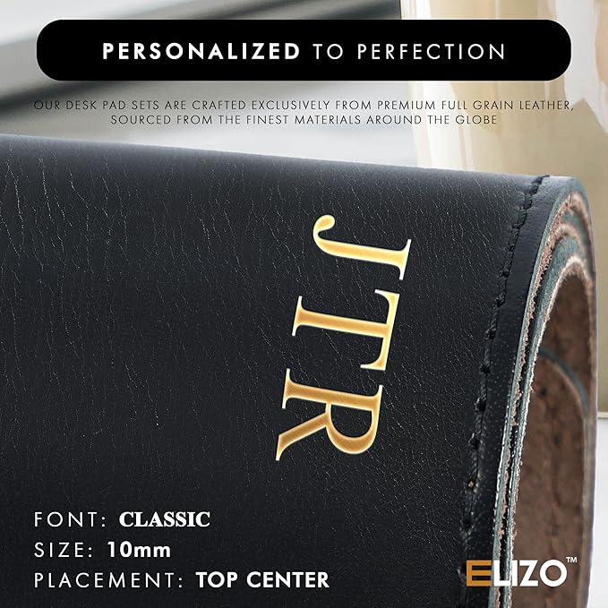 ELIZO Personalized Custom Desk Pad Set Real Leather Desk Mat Mouse Pad Unique Gifts for Him Her Leather Gifts for Men Women Engraved Embossed Monogrammed Corporate Gifts