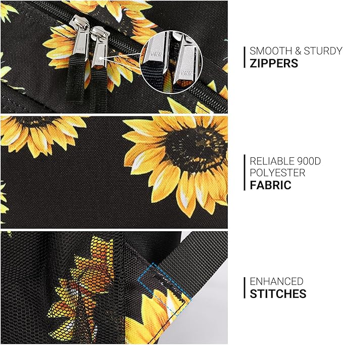 ZORFIN 26L Backpack for School, College, and Travel: Water Resistant Bookbag with 8 Compartments - Sunflower
