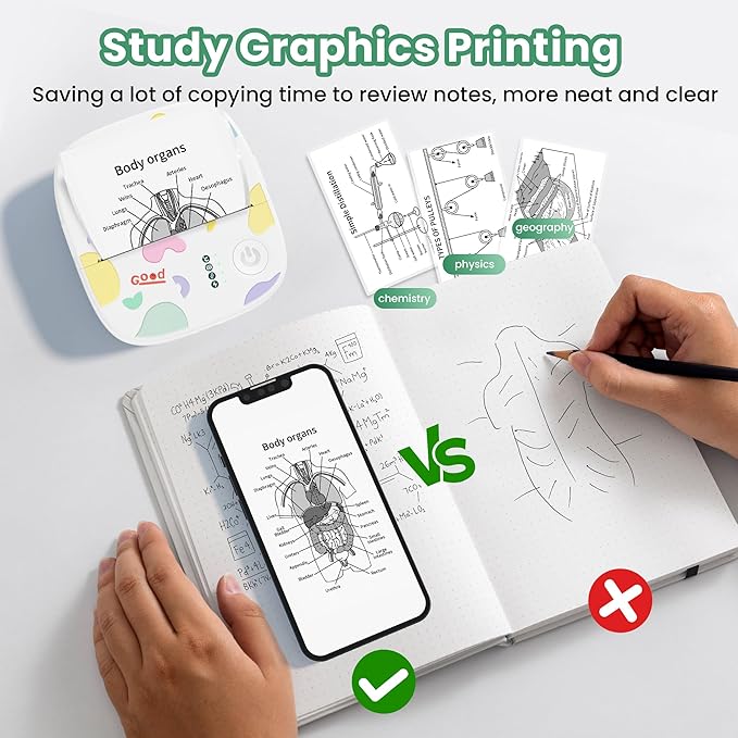 Mini Portable Sticker Printer, Mini Thermal Printer with 3 Rolls Paper, Bluetooth Inkless Printpods, Pocket Label Maker Suitable for Creative Kids DIY, Diaries, Photos, Study Notes -White