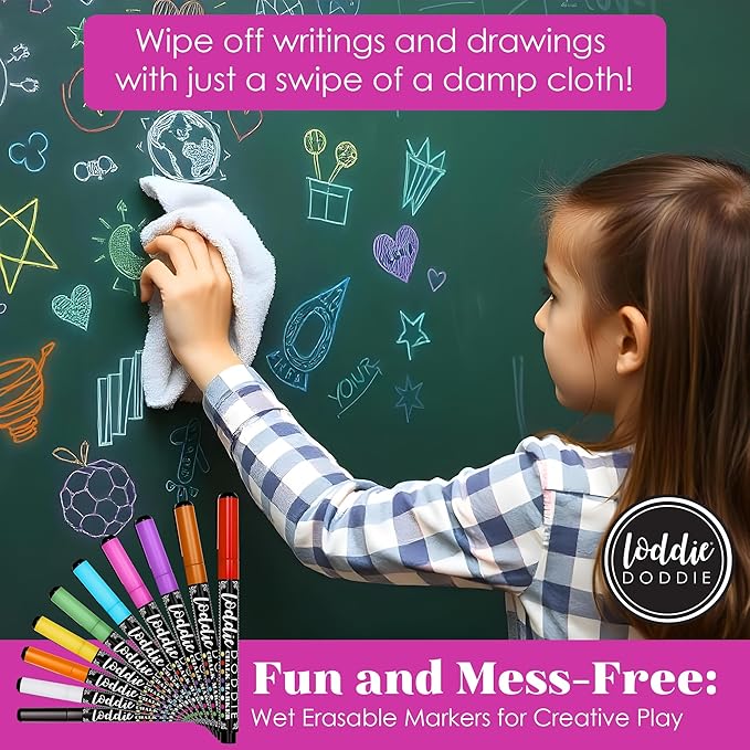 Loddie Doddie Fine Liquid Chalk Markers for Chalkboard & Blackboard - 10-Count Earth Tone Set - 1 mm Fine Tip - Erasable & Low-Odor Non-Toxic Chalkboard Markers & Glass Window Pens