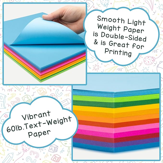 Hygloss Assorted Bright Colored Paper - 24 lb, 89 GSM, Acid-Free, Fade-Resistant, 8.5x11-Inch Letter Size Color Copy Paper, 96 Sheets, 12 Colors