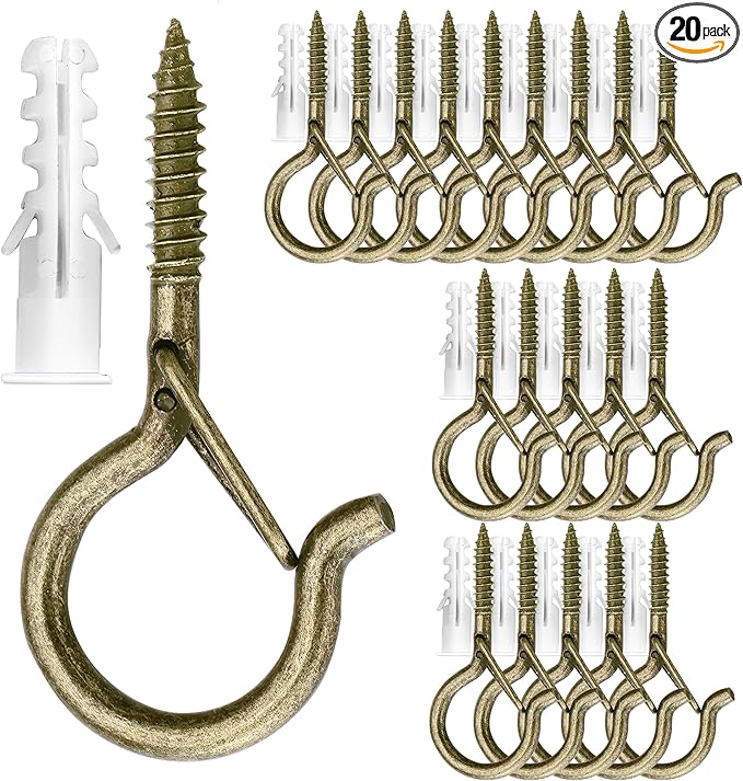 PlusRoc 20 Pack Q-Hanger String Light Hooks for Haning Lights Plants, 2.2 Inch Bronze Cup Hooks Screw in Ceiling Hooks Eye Hook, Wall Mount Ceiling Mount