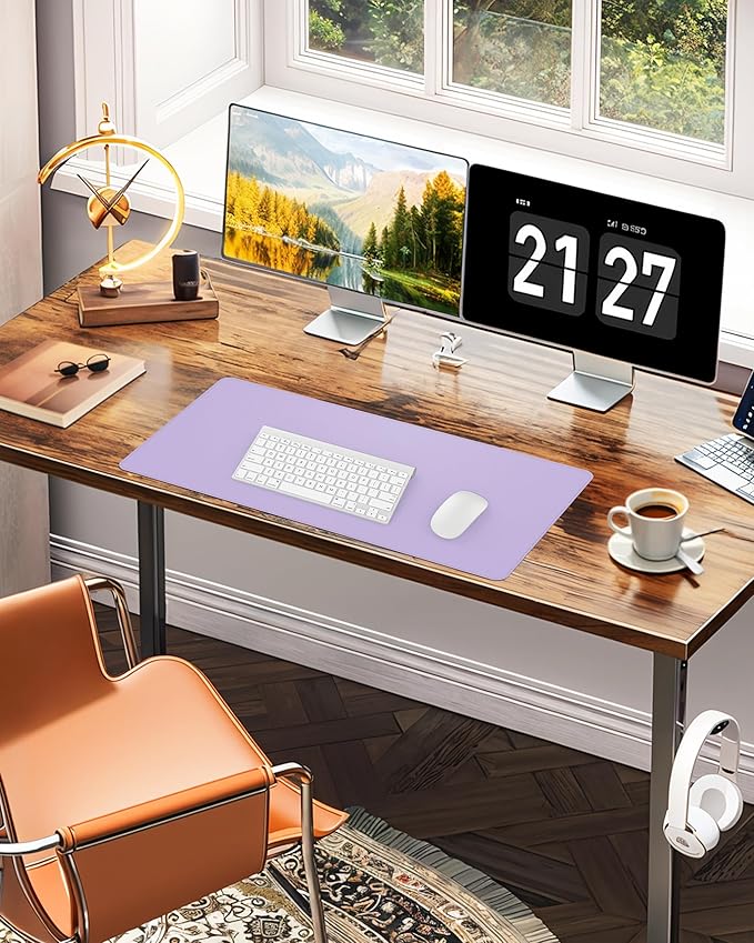 Leather Desk Pad Protector,Office Desk Mat,Large Mouse Pad, Non-Slip PU Leather Desk Blotter,Desk Pad,Waterproof Desk Writing Pad for Office and Home (Light Purple,35.4" x 17")