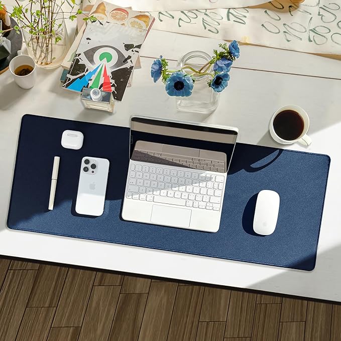Waterproof Large Gaming Mouse Pad with Durable Stitched Edges, Non-Slip Rubber Base, Smooth Surface Mouse Mat Desk Pad for Home Office Gaming, 31.5"x11.8"x0.12", Dark Blue