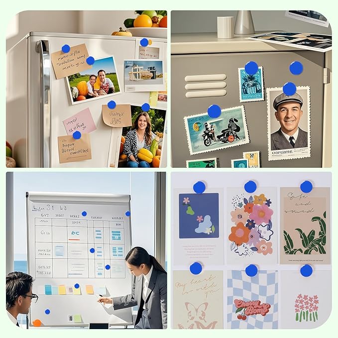80PCS Fridge Magnets, Blue Cute Small Refrigerator Magnets, Decorative Round Heavy Duty Strong Mini Magnets for Whiteboard Fridge Locker Kitchen Classroom Office & School, Dry Erase Magnet