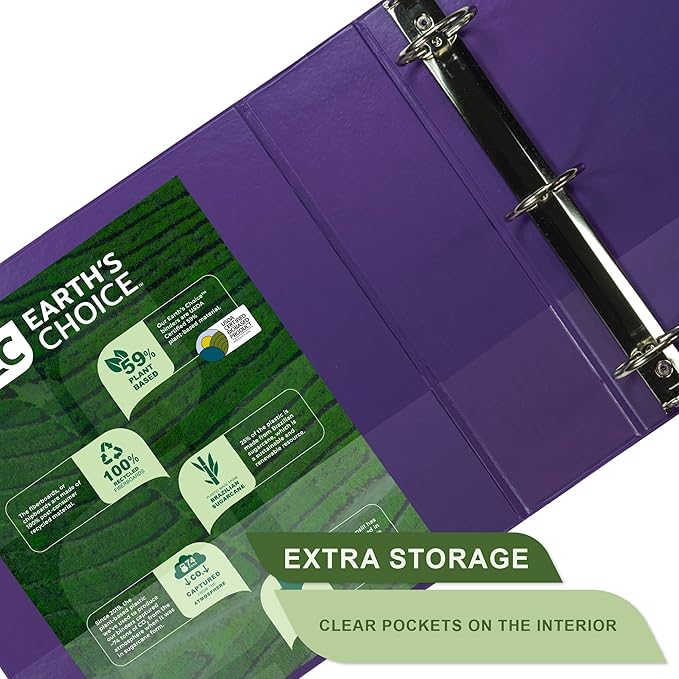Samsill Plant-Based 3 Inch Durable Round Ring, Made in USA, View Binder, Eco-Friendly, USDA Certified Biobased, Single, Violet