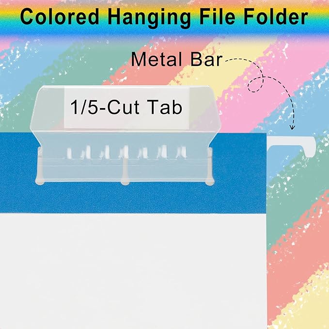 Blue 25 Pack Hanging Folder File Cabinet Organizer Letter Size 1/5 Cut Adjustable Label Decoration Home Office School Classroom