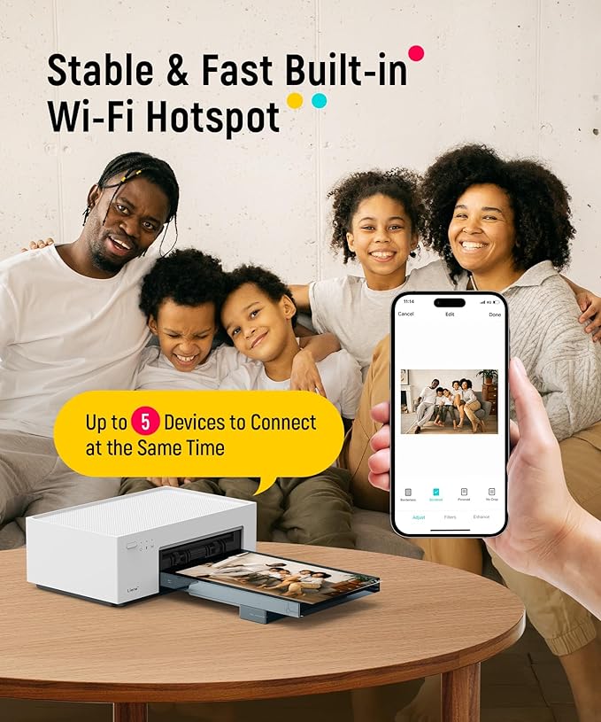 Liene M100 4x6'' Photo Printer, Wi-Fi Picture Printer, 20 Sheets, Full-Color Photo, Instant Phone Printer for iPhone, Android, Smartphone, Thermal Dye Sublimation, Portable Photo Printer for Home Use