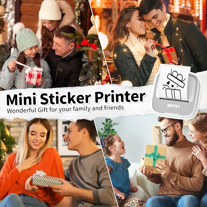 iDPRT Mini Sticker Maker Portable Printer with 1 Roll Sticker Paper - Bluetooth Inkless Printers for Study Notes, Pictures, DIY, Label, iOS & Android Free App with Multiple Templates, Grey