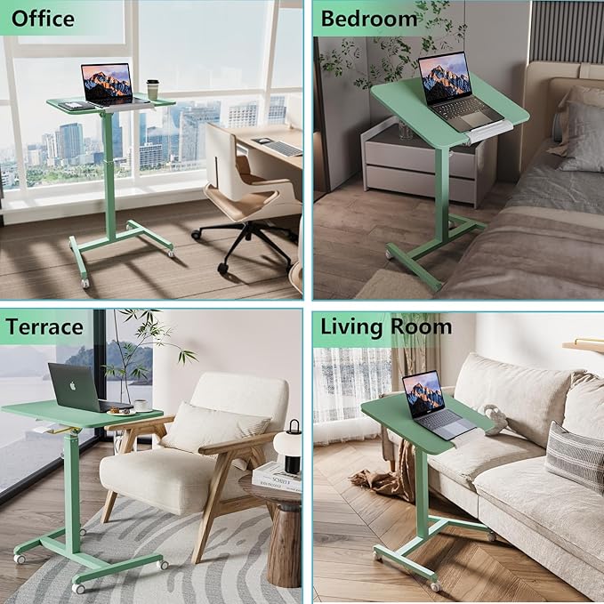 ETHU Mobile Standing Desk, Rolling Podium Stand with Magnetic Hook, 90° Tilting Tabletop, Height Adjustable Sit Stand Desk for Home, Office and Classroom