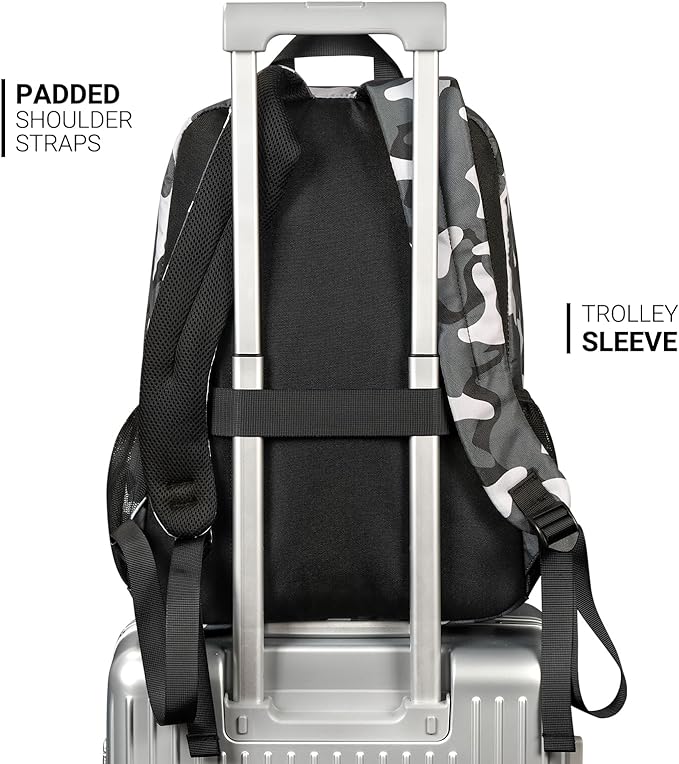 ZORFIN 26L Backpack for School, College, and Travel: Water Resistant Bookbag with 8 Compartments - Camo Black
