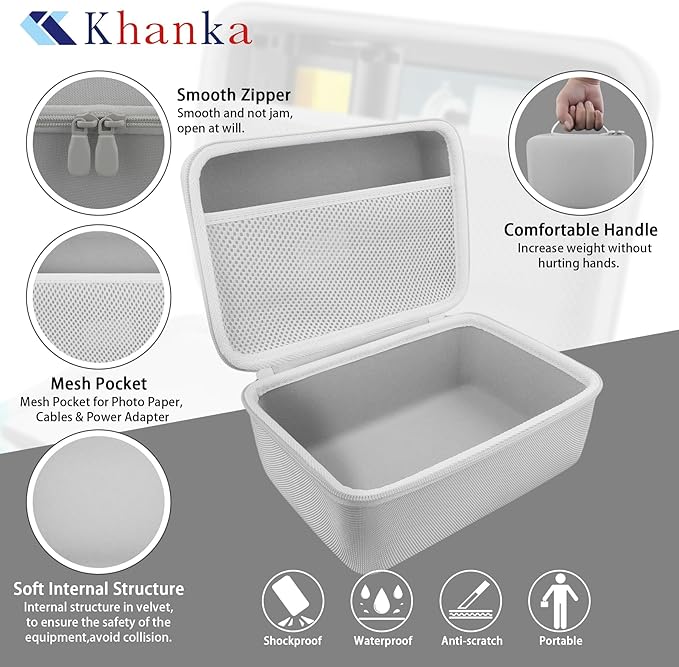 khanka Case Compatible with M100 M200 Liene 4x6'' Photo Printer, Wi-Fi Picture Printer,Case Only(White)