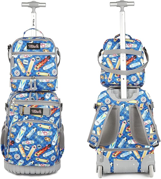 Tilami Rolling Backpack 19 inch with Lunch Bag Wheeled Laptop Backpack, Skateborad