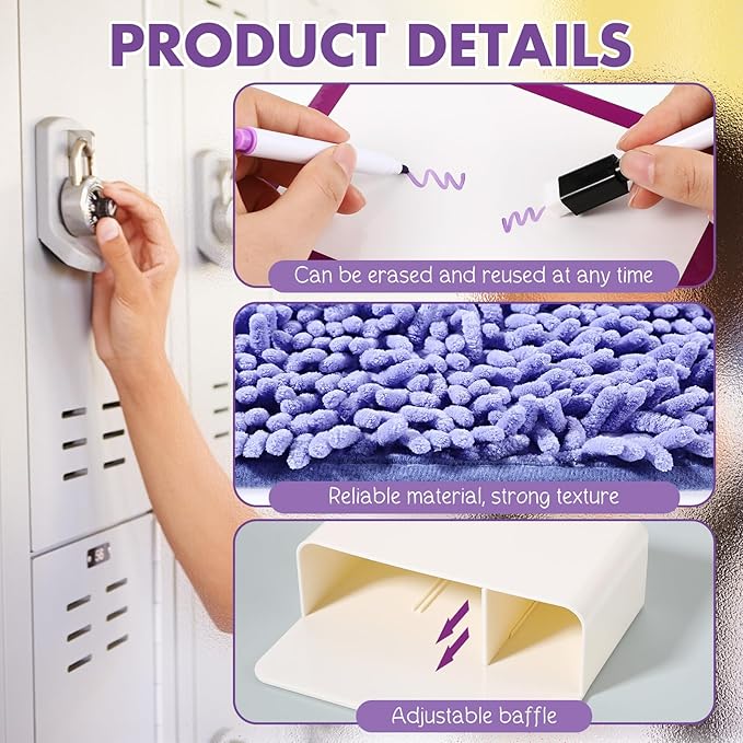 Timgle 8 Pcs Magnetic Locker Set Including Magnetic Wallpaper Mirror Locker Organizer Carpet Whiteboard Dry Erase Marker Accessories for Office School Supplies(Purple,Marble Pattern)