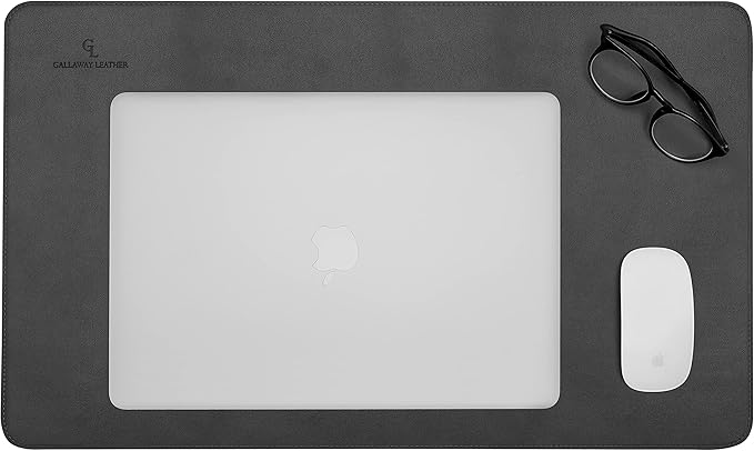 Gallaway Leather Desk Pad – 25 x 17 inch - Desk Mat Home Office Desk Accessories Desktop Protector XXL Mouse Pad Writing Desk Blotter - Grey - Medium