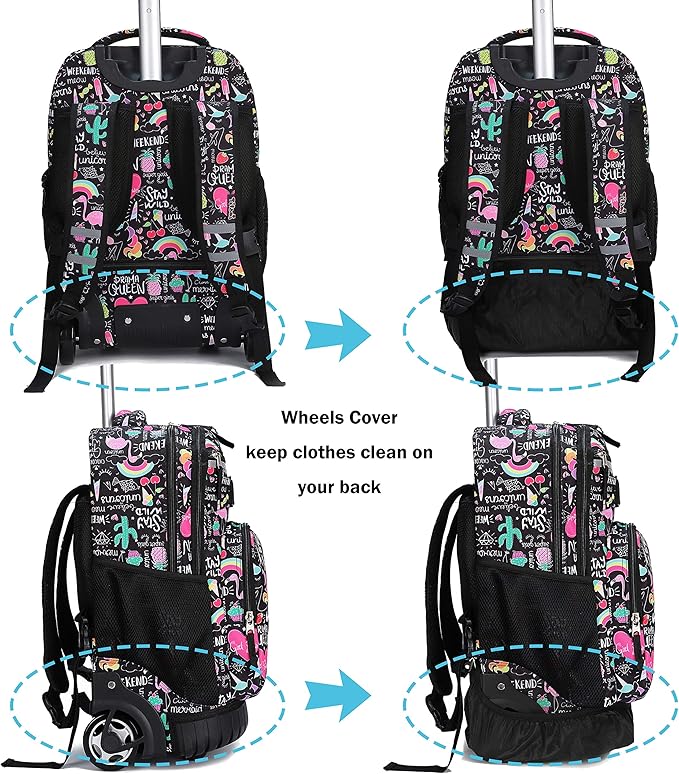 Tilami Rolling Backpack 19 inch with Lunch Bag Wheeled Laptop Backpack, Ins