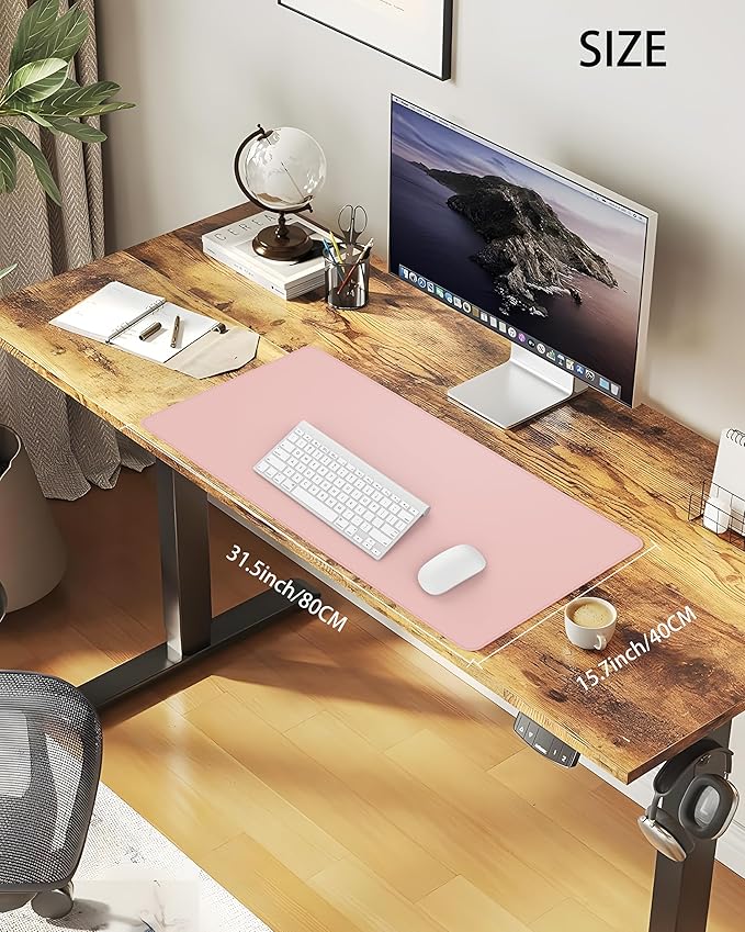 Desk Pad Mat - Leather Desk Pad Protector for Office and Home - Desk Organization and Accessories - Ideal for Large Mouse Pad and Desk Mats on Top of Desks(Pink,31.5" x 15.7")