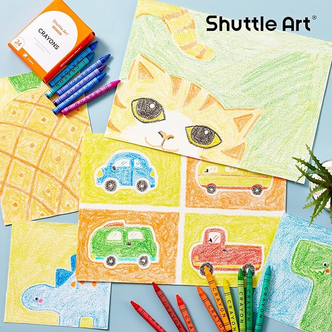 Shuttle Art Crayons Bulk Set - 24 Boxes of 24 Assorted Colors, 576 Count Durable & Non-Toxic Teacher-Quality Crayons, School Supplies bulk For Family Class Party Favors
