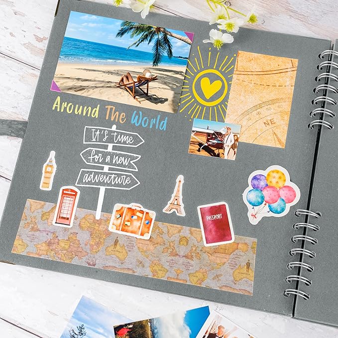 Bstorify Square Scrapbook Photo Albums 80 Pages (11 x 11 Inch) Grey Thick Paper, Hardcover, Ribbon Closure - Ideal for Your Scrapbooking Albums, Art & Craft Projects (Grey, 11 x 11 Inch)