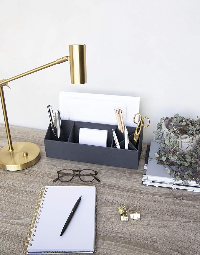 Bigso Elisa Desktop Organizer - Durable Office Desk Organizer with 7 Compartments for Office Supplies and Accessories - 13.1 in x 4.9 in x 4.9 in - Dark Gray