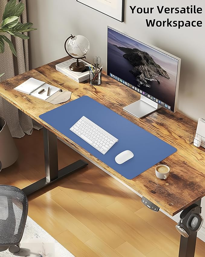 Desk Pad Mat 23.6"x13.7" - Waterproof Mouse Pad & Desk Protector, Non-Slip PU Leather for Gaming Keyboard/Mouse, Stitched Edge XL Office Desk Pad with Ergonomic Support(Gray Blue)