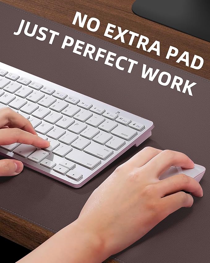 Large Desk Pad Mat - Waterproof Mouse Pad & Desk Protector, Non-Slip XL PU Leather Gaming Mat for Keyboard/Mouse, Stitched Edge with Ergonomic Support, 47"x17" (Coffee)