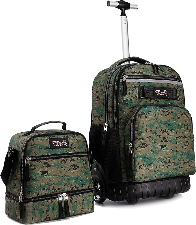 Tilami Rolling Backpack 19 inch with Lunch Bag Wheeled Laptop Backpack, Camouflage