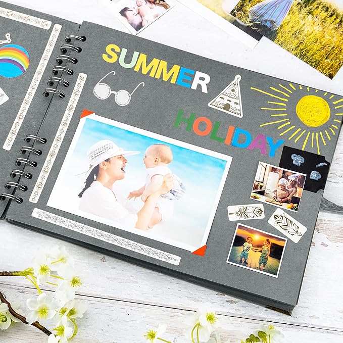 Bstorify Square Scrapbook Photo Albums 50 Pages (11 x 8.5 Inch) Grey Thick Paper, Hardcover, Ribbon Closure - Ideal for Your Scrapbooking Albums, Art & Craft Projects (Grey, 11 x 8.5 Inch)