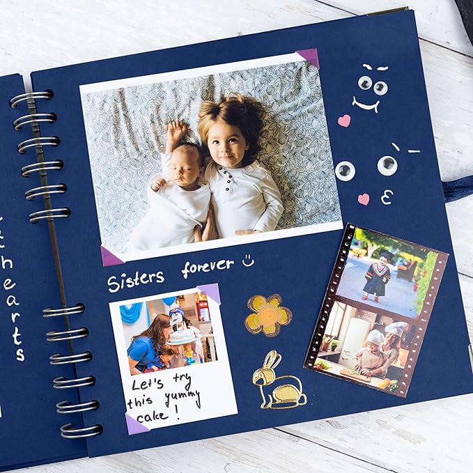 Bstorify Square Scrapbook Photo Albums 8 x 8 Inch Blue Hardcover with Ribbon Closure - Ideal for Scrapbooking, Art & Craft Projects