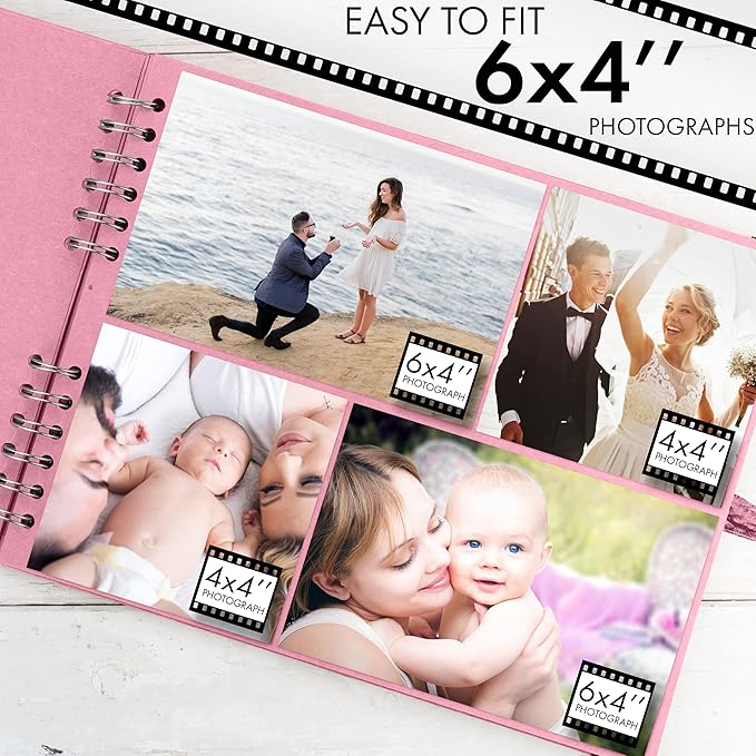 Bstorify Square Scrapbook Photo Albums 50 Pages (11 x 8.5 Inch) Pink Thick Paper, Hardcover, Ribbon Closure - Ideal for Your Scrapbooking Albums, Art & Craft Projects (Pink, 11 x 8.5 Inch)