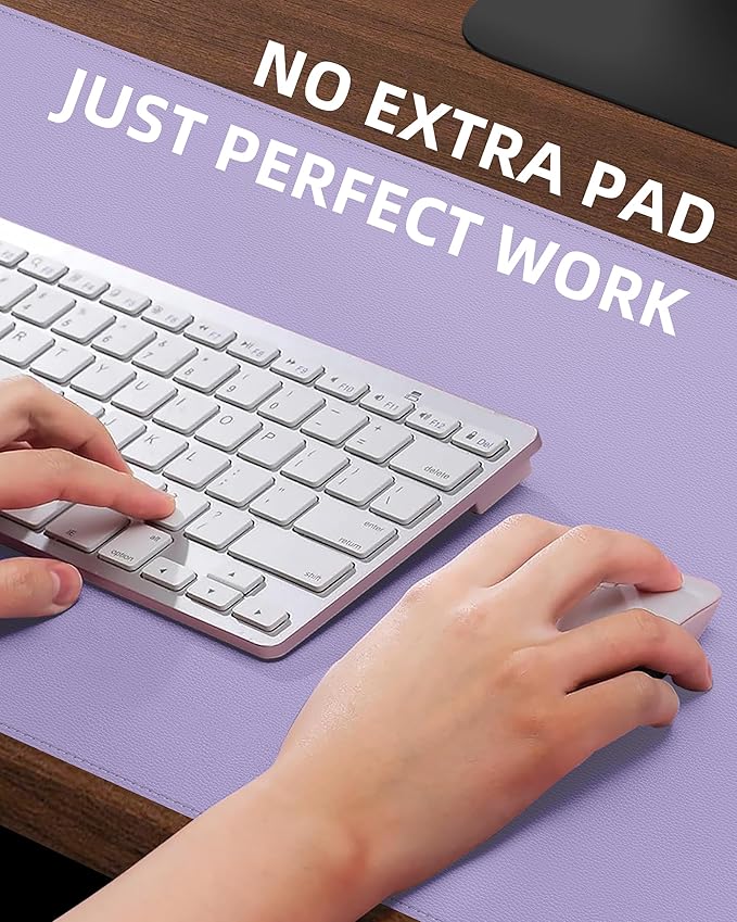 Leather Desk Pad Protector,Office Desk Mat,Large Mouse Pad, Non-Slip PU Leather Desk Blotter,Desk Pad,Waterproof Desk Writing Pad for Office and Home (Light Purple,35.4" x 17")