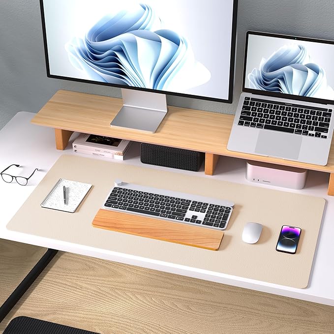 Aothia Large PU Leather Desk Pad Protector – Non-Slip Mouse Pad & Writing Mat for Office/Home, Waterproof, Easy to Clean(23.6" x 13.7", Soft Peach)