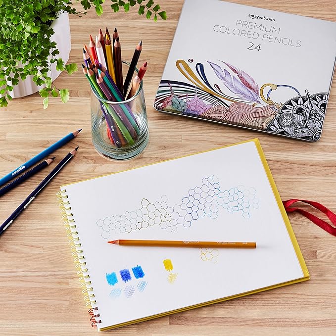Amazon Basics Colored Pencils for Coloring and Drawing, Premium, Soft Core, Back to School Supplies, 24 Count (Pack of 1), Multicolor
