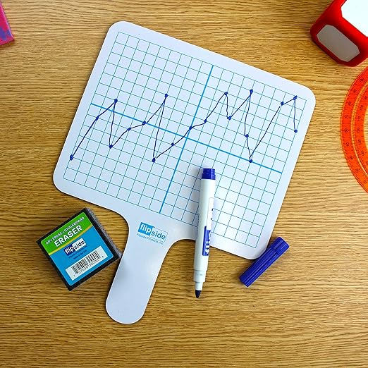 Flipside Products Two Sided Rectangular Graph Dry Erase Answer Paddles with Black Dry Erase Marker And Erasers, Auction, Handheld Whiteboard, Handle Response Board, 36 Pieces, Math Practice, Set of 12